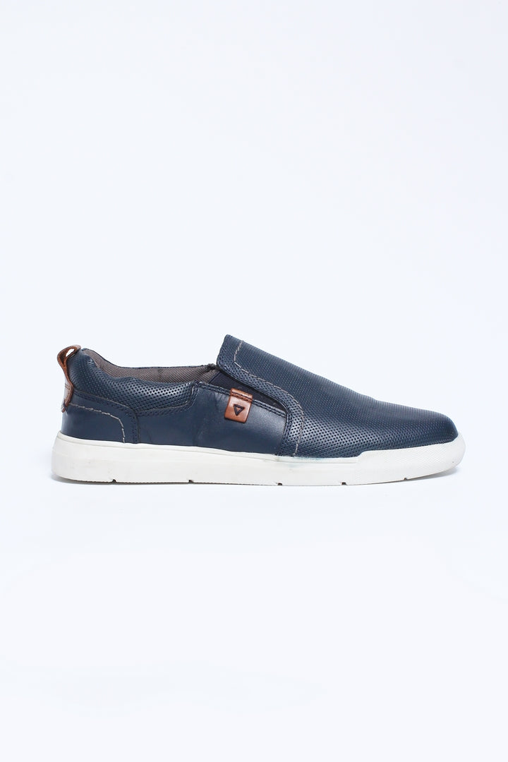 Branded Leather Upper Men Moccasin 6200 Navy