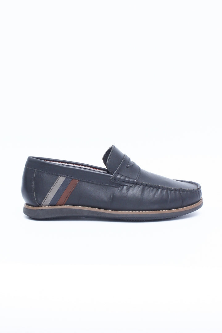 Branded Leather Upper Mens Moccasin 7157 Black