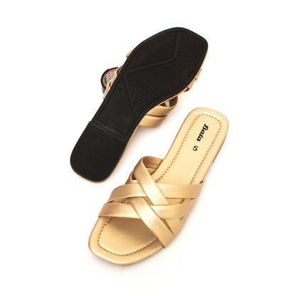 Strap Flat Slipper Gold