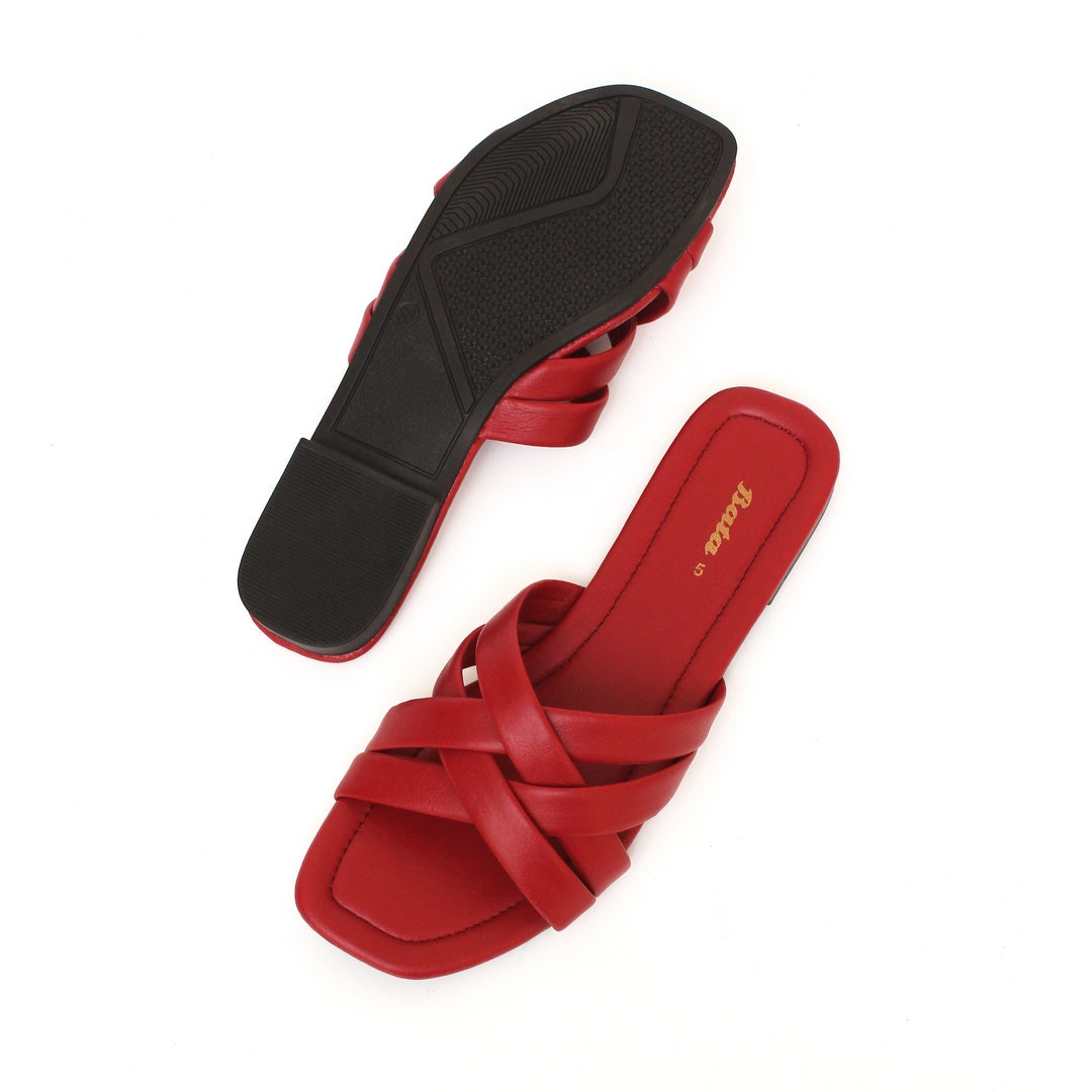 Strap Flat Slipper Red